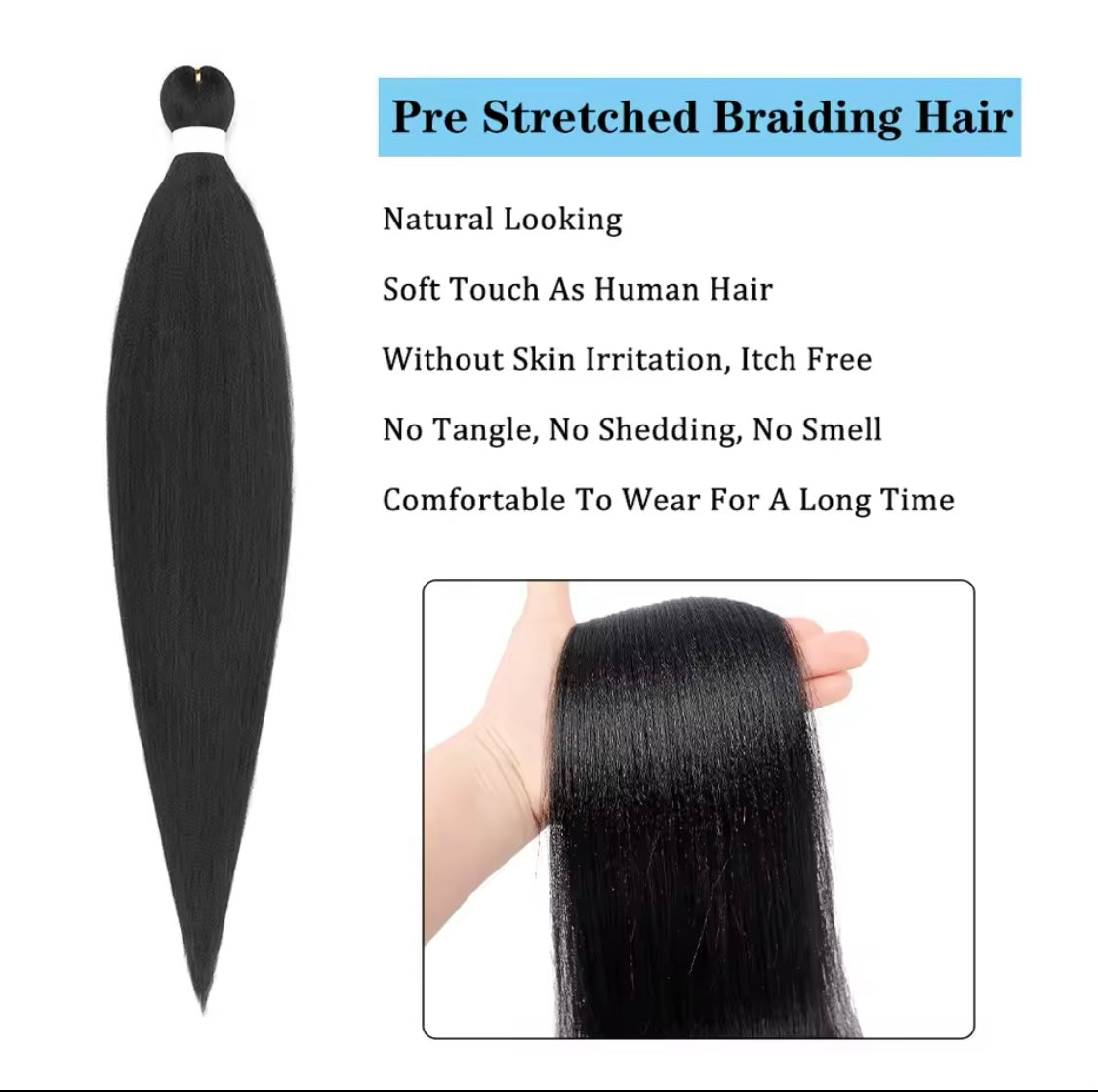 1 Stück Schwarz (Farbe 2) Pre Stretched Braiding Hair Yaki Texture Kunsthaar zum einflechten Zöpfe box Braids Haar Professional Synthetic Hair Extension Flechthaar Haarverlängerung - RAIZA Collection