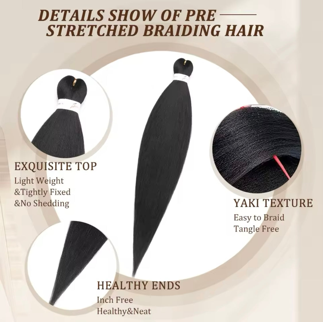 1 Stück Schwarz (Farbe 2) Pre Stretched Braiding Hair Yaki Texture Kunsthaar zum einflechten Zöpfe box Braids Haar Professional Synthetic Hair Extension Flechthaar Haarverlängerung - RAIZA Collection
