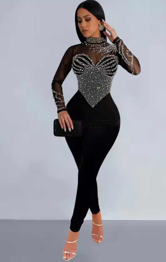 Elegant Festlich Hohe Taille Overall Jumpsuit mit Kristal - RAIZA Collection