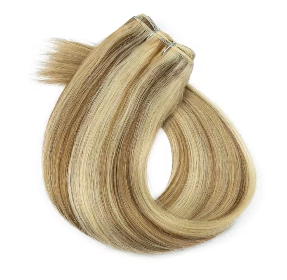 50g Premium Echthaar-Tresse – Blonde Highlight-Mix