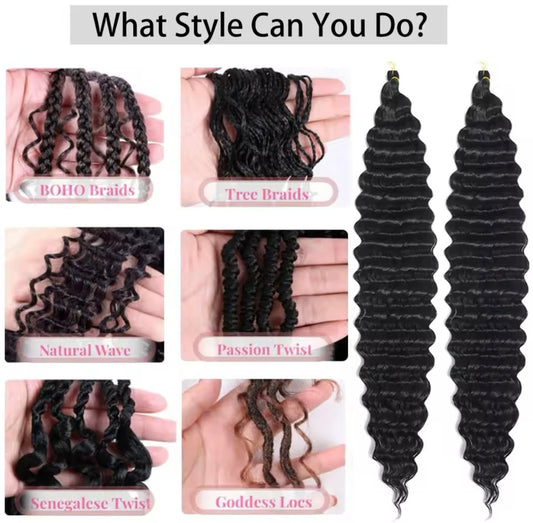 1 Stück Schwarz (1b) Synthetisches lockiges Haarverlängerung Deep Wave Flechthaar für Boho-Zöpfe und Crochet Curl - RAIZA Collection