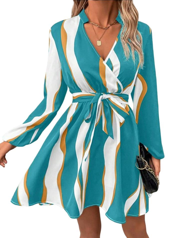 Raiza-Frauen hohe Taille Laternenärmeln Kleid mit Gürtel - RAIZA Collection