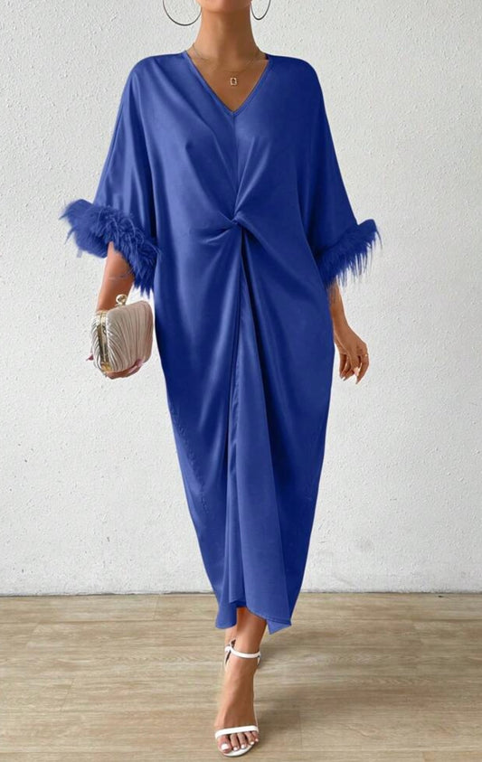 Stylischer Asymmetrischer Ausschnitt Damen Maxi Abendkleid mit gürtel - RAIZA Collection