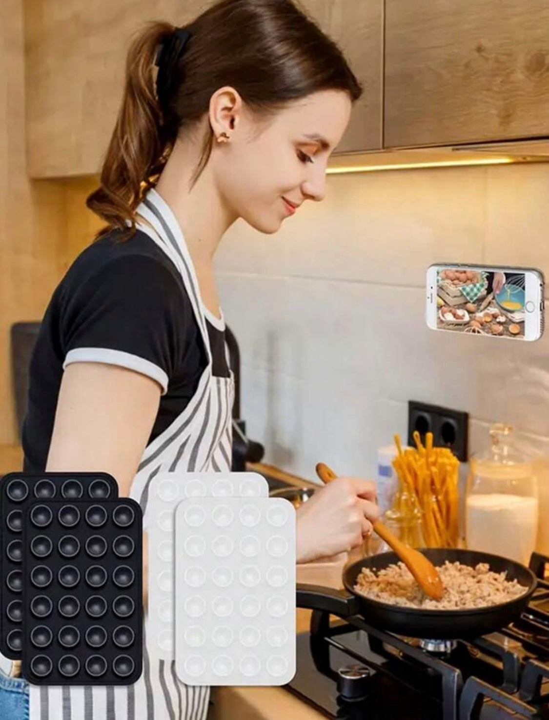 Multifunktionaler Saugnapf aus Silikon für Handy-Befestigung, Saugnapf-Rückseite, selbstklebendes Silikon-Gummi-Sauger-Pad für feste Unterlage - RAIZA Collection