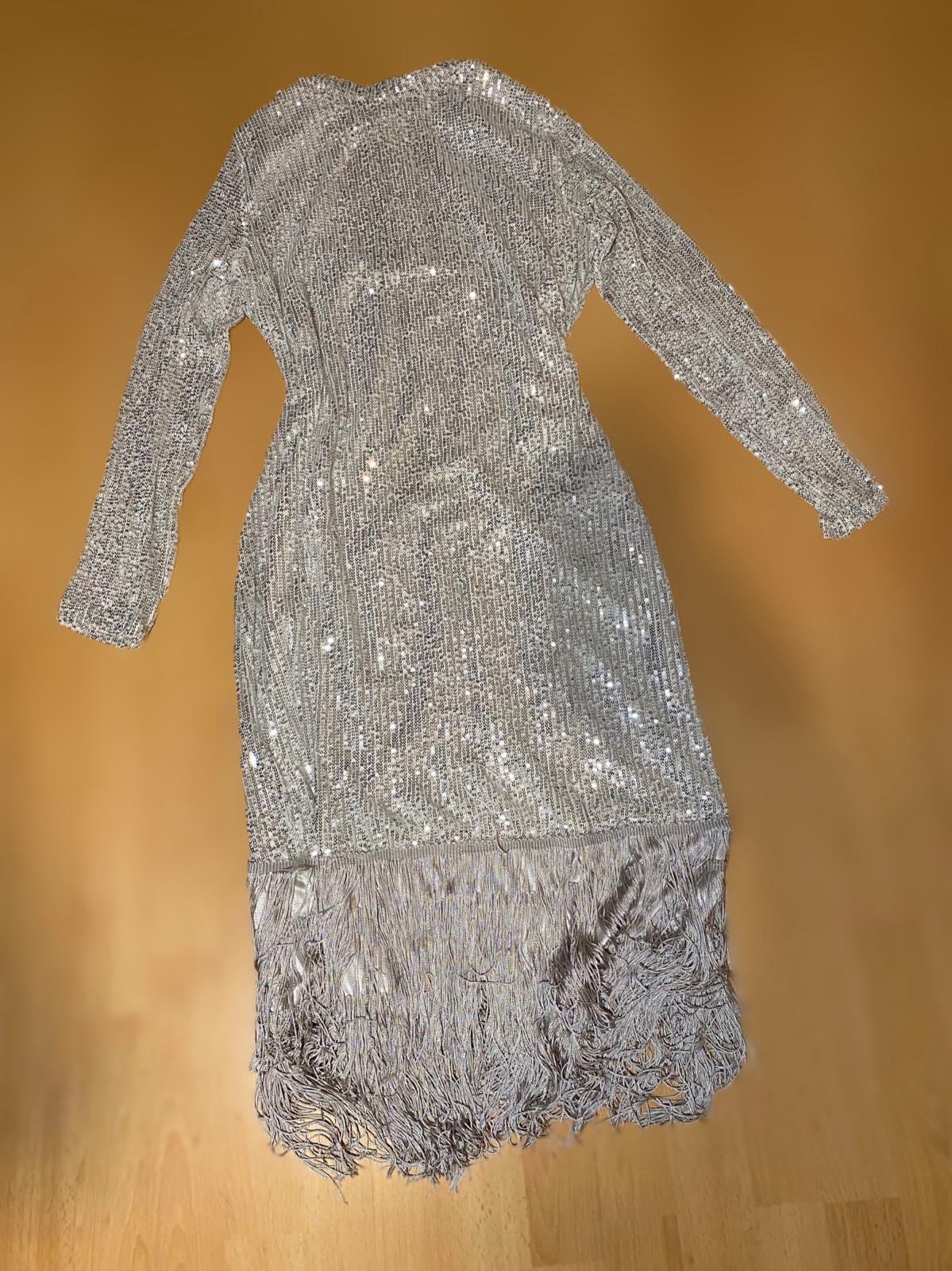 Damen elegantes midi Pailletten Figurbetontes Kleid mit Langarm - RAIZA Collection