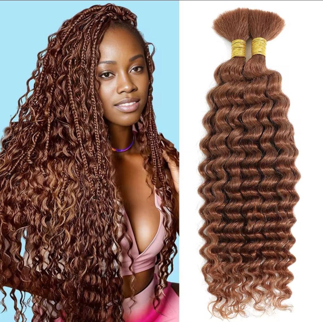 1 Stück Braun Synthetisches lockiges Haarverlängerung Deep Wave Flechthaar für Boho-Zöpfe und Crochet Curl - RAIZA Collection