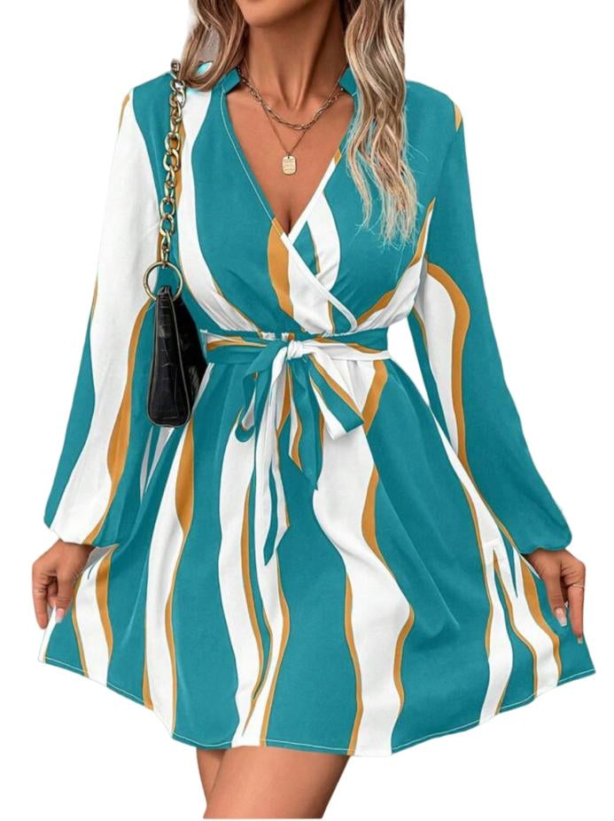 Raiza-Frauen hohe Taille Laternenärmeln Kleid mit Gürtel - RAIZA Collection