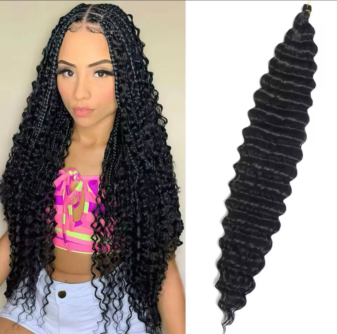 1 Stück Schwarz (1b) Synthetisches lockiges Haarverlängerung Deep Wave Flechthaar für Boho-Zöpfe und Crochet Curl - RAIZA Collection