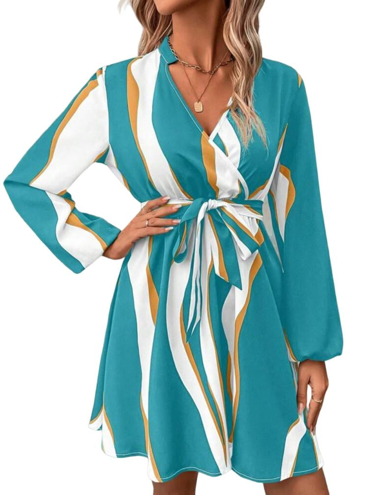Raiza-Frauen hohe Taille Laternenärmeln Kleid mit Gürtel - RAIZA Collection