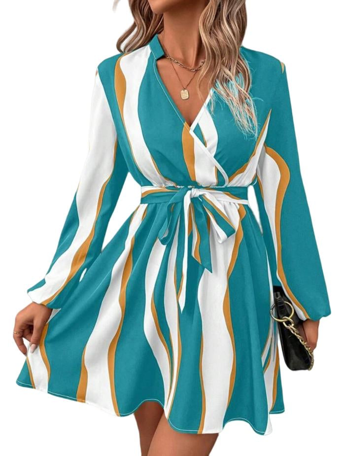 Raiza-Frauen hohe Taille Laternenärmeln Kleid mit Gürtel - RAIZA Collection