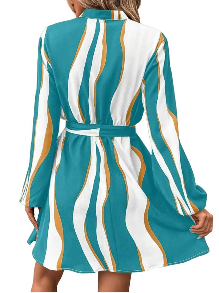 Raiza-Frauen hohe Taille Laternenärmeln Kleid mit Gürtel - RAIZA Collection