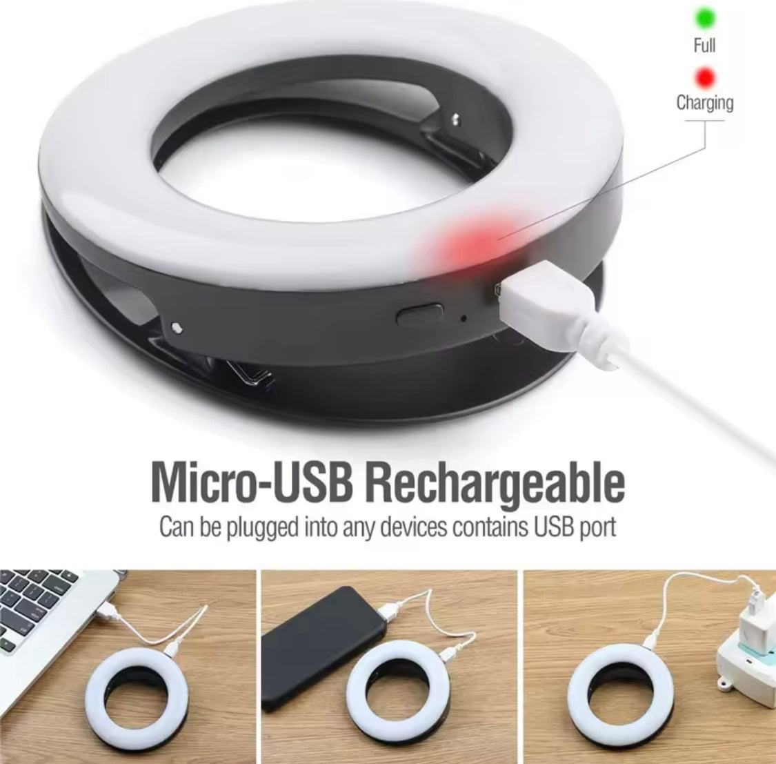 Tragbare LED Selfie Ring Licht Flash Für Handy Laptop mit USB-Telefonladegerät - RAIZA Collection