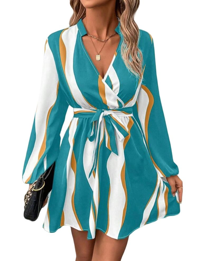 Raiza-Frauen hohe Taille Laternenärmeln Kleid mit Gürtel - RAIZA Collection
