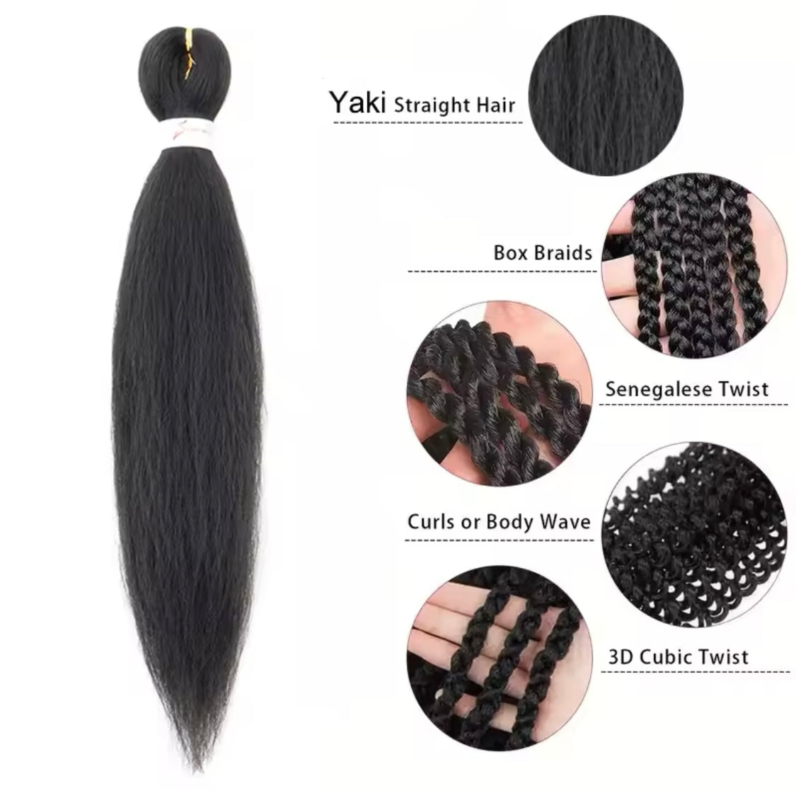 1 Stück Schwarz (Farbe 2) Pre Stretched Braiding Hair Yaki Texture Kunsthaar zum einflechten Zöpfe box Braids Haar Professional Synthetic Hair Extension Flechthaar Haarverlängerung - RAIZA Collection
