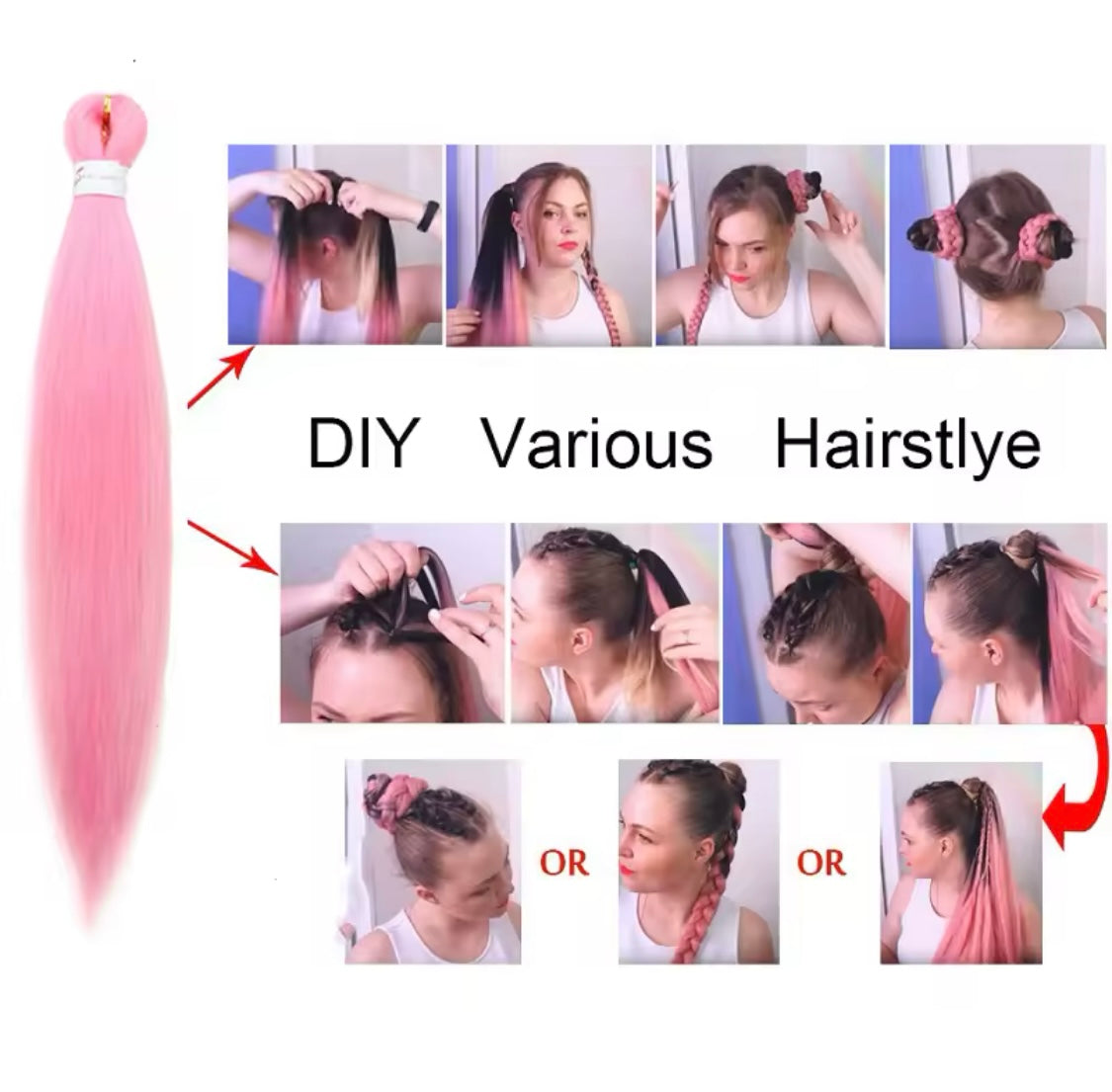 1 Stück in verschiedenen Farben Pre Stretched Braiding Hair Yaki Texture Kunsthaar zum einflechten Zöpfe box Braids Haar Professional Synthetic Hair Extension Flechthaar Haarverlängerung Blonde/Schwarz/Rosa/Rot - RAIZA Collection