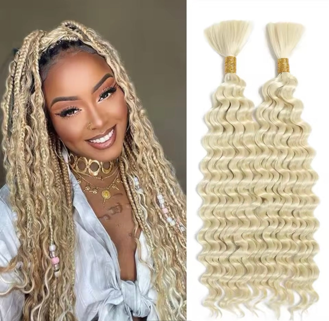 1 Stück Blonde Synthetisches lockiges Haarverlängerung Deep Wave Flechthaar für Boho-Zöpfe und Crochet Curl - RAIZA Collection