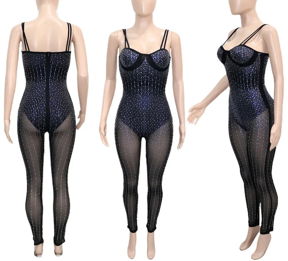 Damen Einteiler Jumpsuits Sexy Bodycon mit Strass Glitzernde Strampler Party Club Outfits Sexy - RAIZA Collection