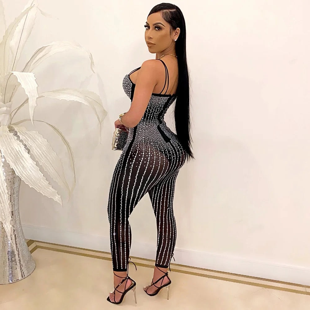 Damen Einteiler Jumpsuits Sexy Bodycon mit Strass Glitzernde Strampler Party Club Outfits Sexy - RAIZA Collection