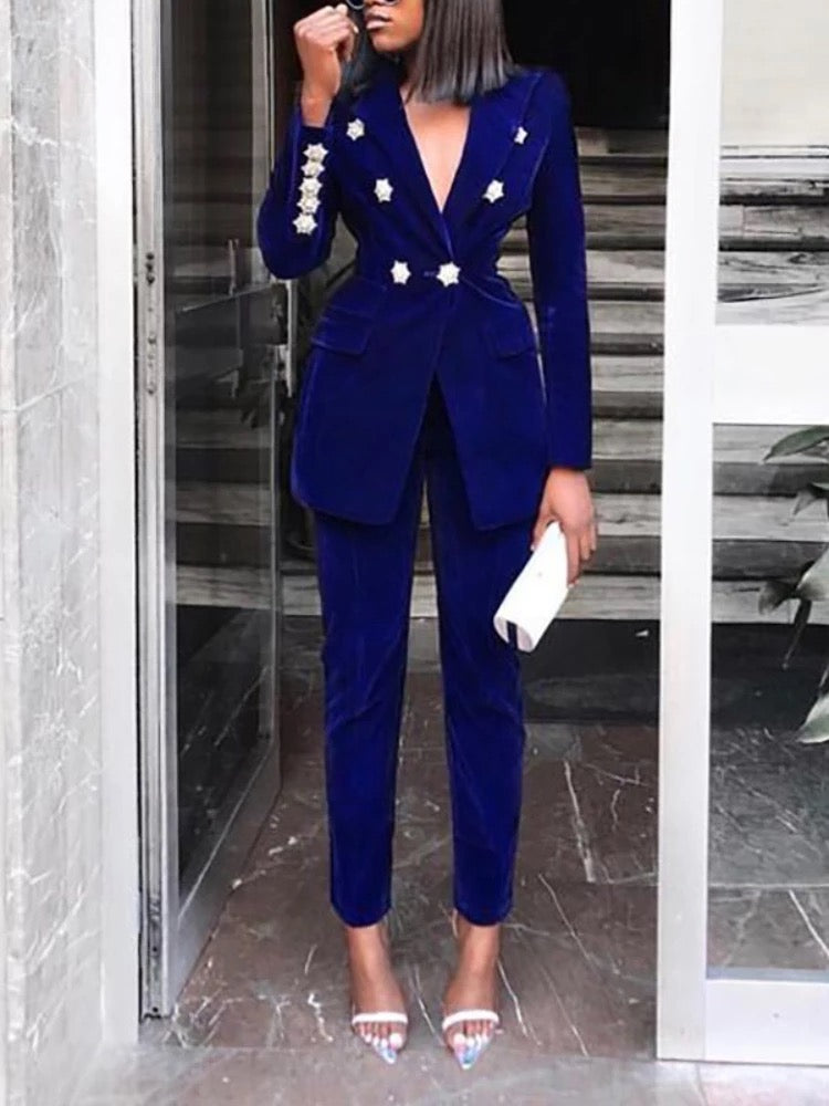 Damen Zwei Stücke Set Blazer und Hose mit Langen Ärmeln - RAIZA Collection