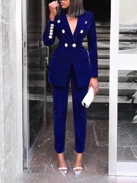 Damen Zwei Stücke Set Blazer und Hose mit Langen Ärmeln - RAIZA Collection