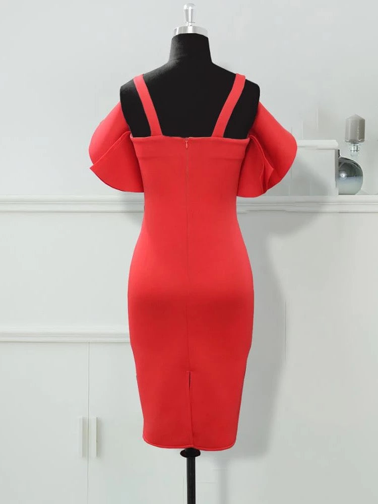Cocktailkleid Festliche Elegante Schickes Figurbetontes und Asymmetrische Damen Kleid mit Blume - RAIZA Collection