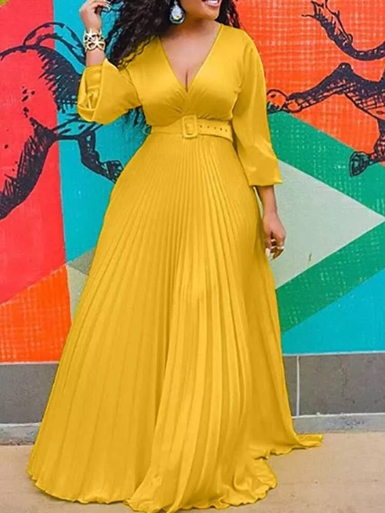 Raiza elegantes maxi Kleid mit Langarm und gürtel - RAIZA Collection