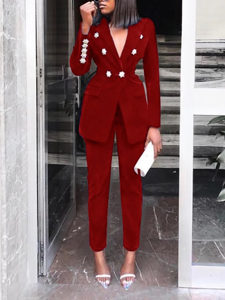 Damen Zwei Stücke Set Blazer und Hose mit Langen Ärmeln - RAIZA Collection