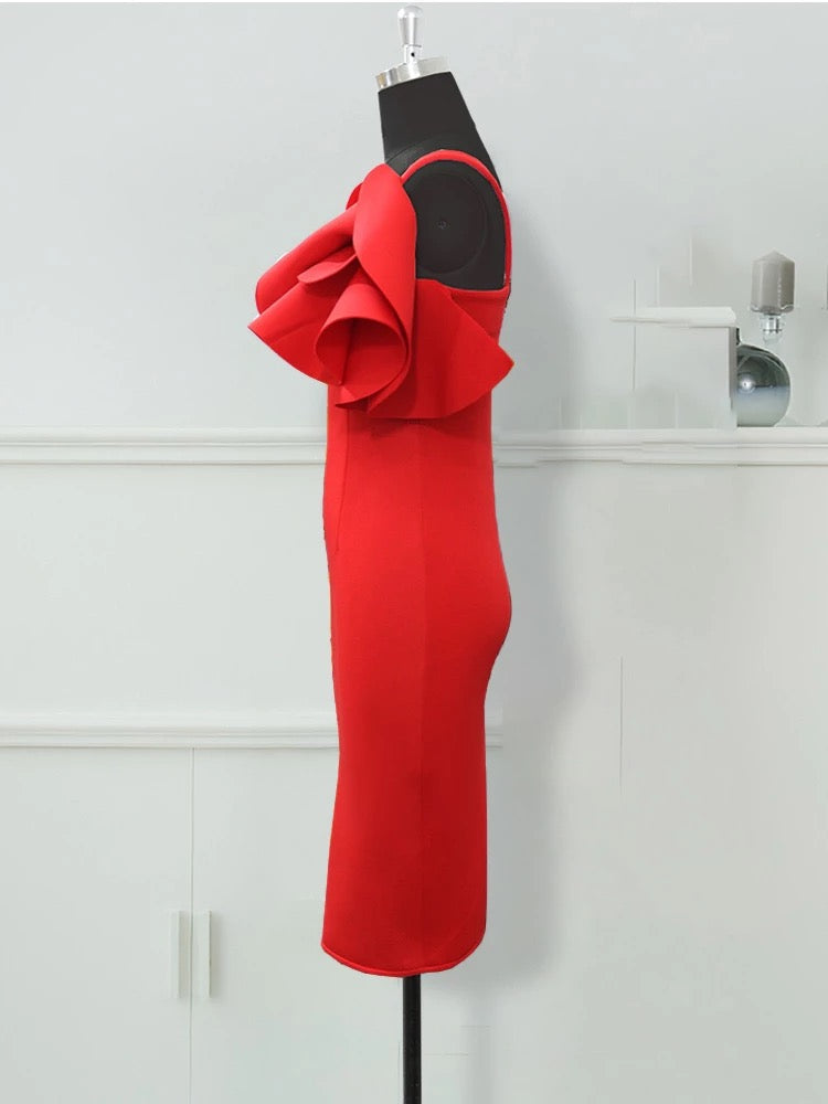 Cocktailkleid Festliche Elegante Schickes Figurbetontes und Asymmetrische Damen Kleid mit Blume - RAIZA Collection