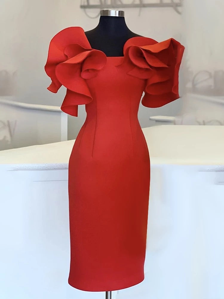 Cocktailkleid Festliche Elegante Schickes Figurbetontes und Asymmetrische Damen Kleid mit Blume - RAIZA Collection