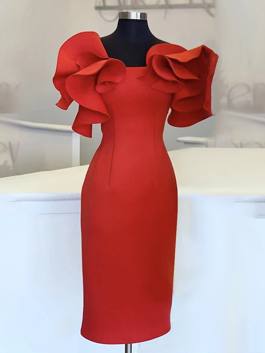 Cocktailkleid Festliche Elegante Schickes Figurbetontes und Asymmetrische Damen Kleid mit Blume - RAIZA Collection