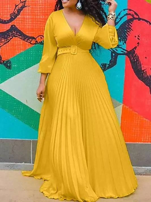 Raiza elegantes maxi Kleid mit Langarm und gürtel - RAIZA Collection