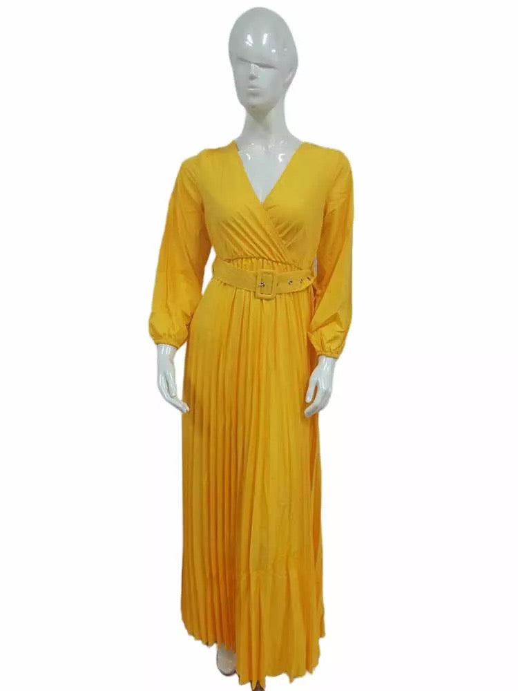 Raiza elegantes maxi Kleid mit Langarm und gürtel - RAIZA Collection