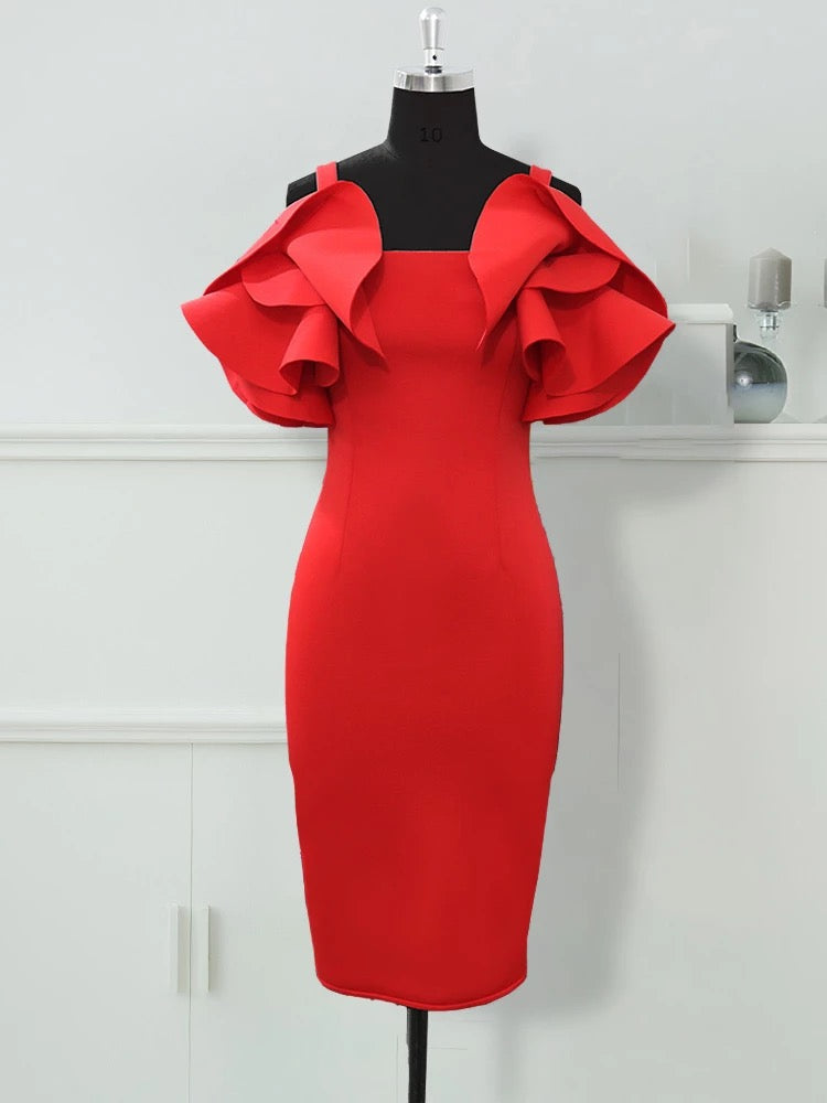 Cocktailkleid Festliche Elegante Schickes Figurbetontes und Asymmetrische Damen Kleid mit Blume - RAIZA Collection